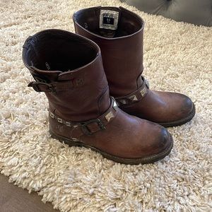 Frye 6.5 brown Moto booties. All original tread. Barely worn.